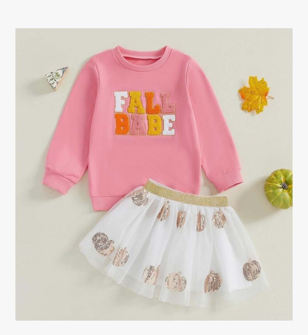 Toddler Girls Outfits Long Sleeve Letter Embroidery Sweatshirt Tulle Skirt Set B